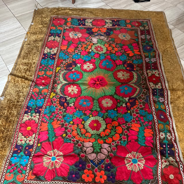 Tribal Antique Suzani Traditional Embroidered Textile With Intricate and Colorful Designs. Used for Bed Cover, Wall Hanging or Uplostery. For Sale - Image 3 of 4