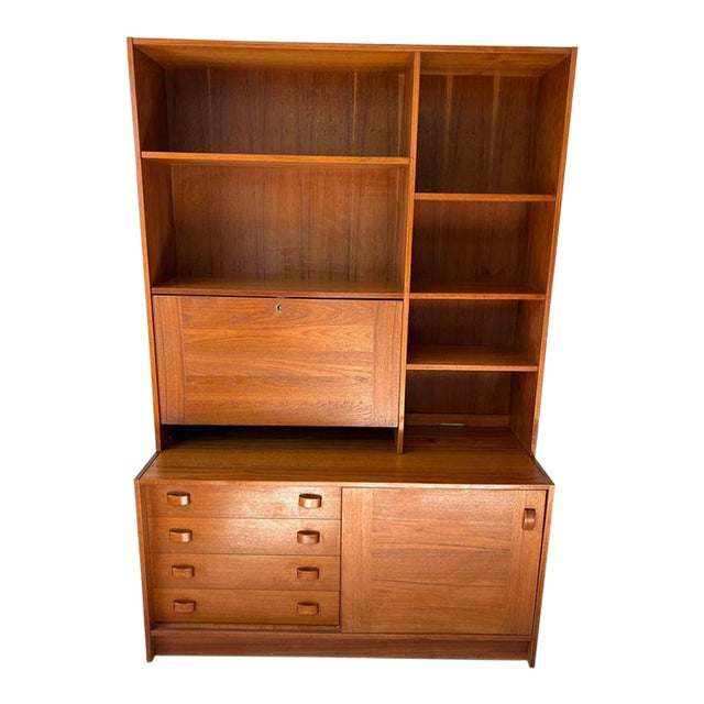 Domino Møbler Mid Century Modern Danish Teak Two Part Bookcase Wall Unit For Sale
