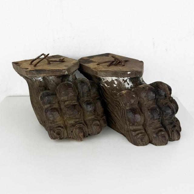 Carved Wooden Lion Paws, Set of 2 For Sale - Image 5 of 13