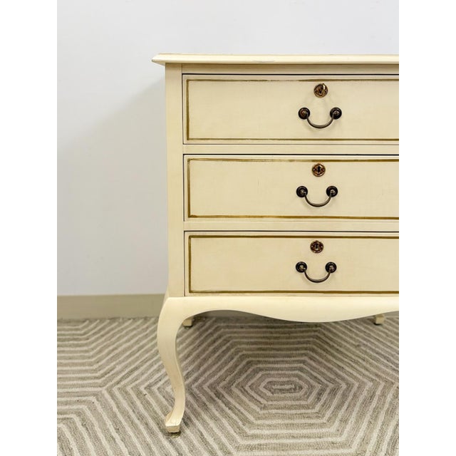 Mid 20th Century Beige Vintage Provincial Chest of Three Drawers Storage Wood Dresser Lock/Keys For Sale - Image 5 of 11