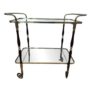 Vintage Serving Cart in Brass and Glass, 1950s For Sale