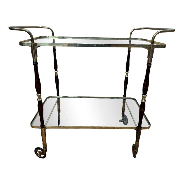 Vintage Serving Cart in Brass and Glass, 1950s For Sale