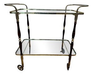 Vintage Serving Cart in Brass and Glass, 1950s