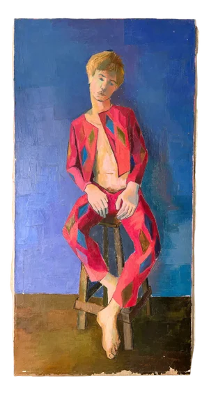 Portrait of a Harlequin, France, 1970s, Oil & Oil on Canvas