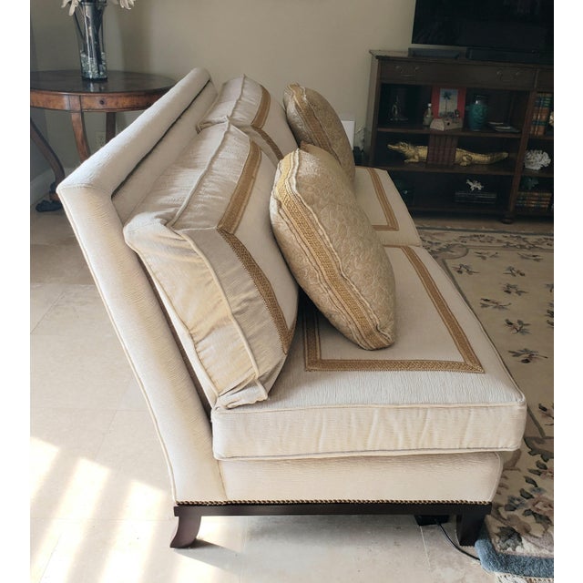 Ej Victor Luxe Sofa in a Rich Dark Cream With Sumptuous Silk and Brocade Pillows For Sale - Image 10 of 18