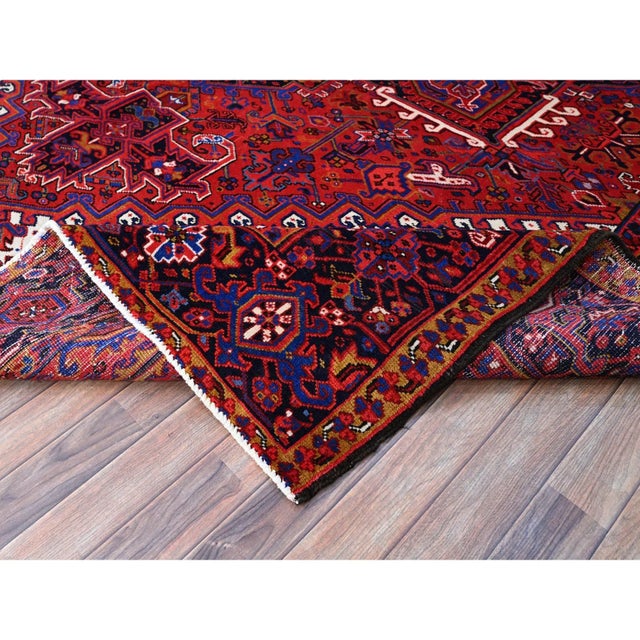 1960 10'x12'9" Berry Red Pure Wool Tribal Weaving Vintage Persian Heriz Oriental Rug For Sale - Image 10 of 12