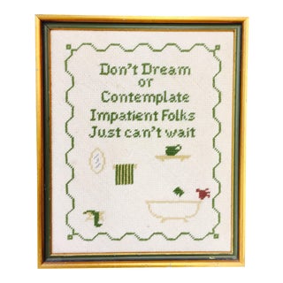 Vintage Framed Needlepoint in Green Frame For Sale