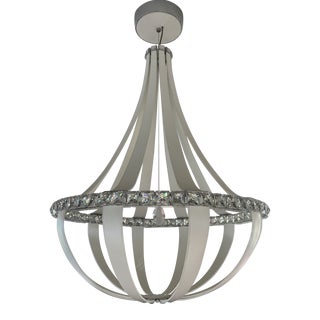 Schonbek Crystal Empire White Pass Leather Led Chandelier With Clear Swarovski Crystals For Sale