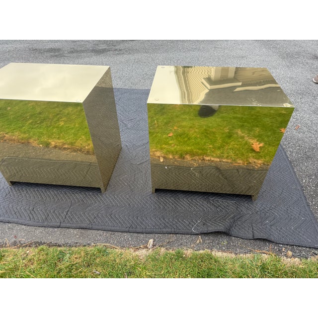 Mid-Century Modern Vintage Sarreid-Style Brass Clad Night Stands or Side Tables With Drawers - A Pair For Sale - Image 3 of 11