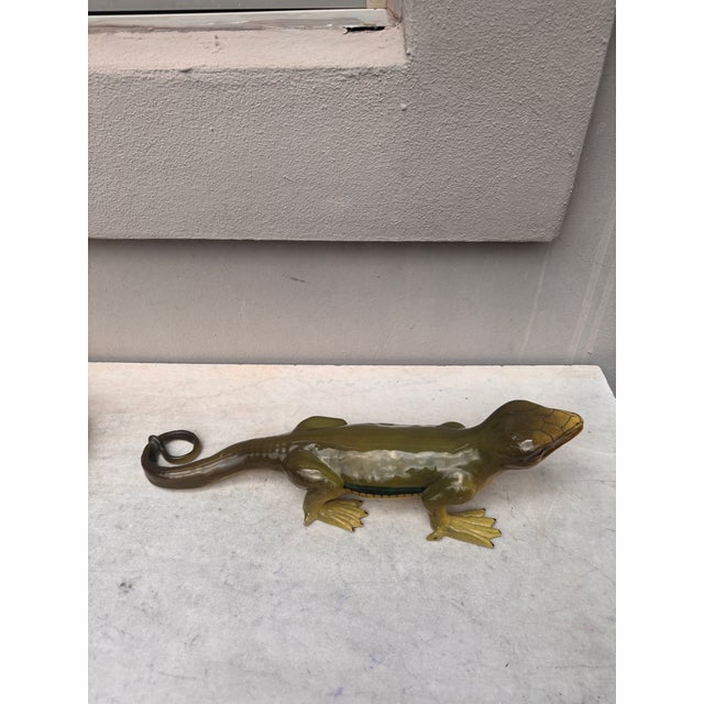 Large French Majolica Lizard Vallauris Circa 1950. Wall applique. 19 inches L by 6 inches W , height / 5 inches.