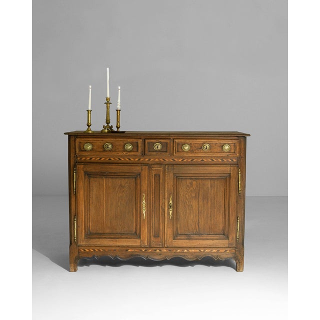 1820s French Baroque Oak Buffet With Brass Details For Sale - Image 4 of 18