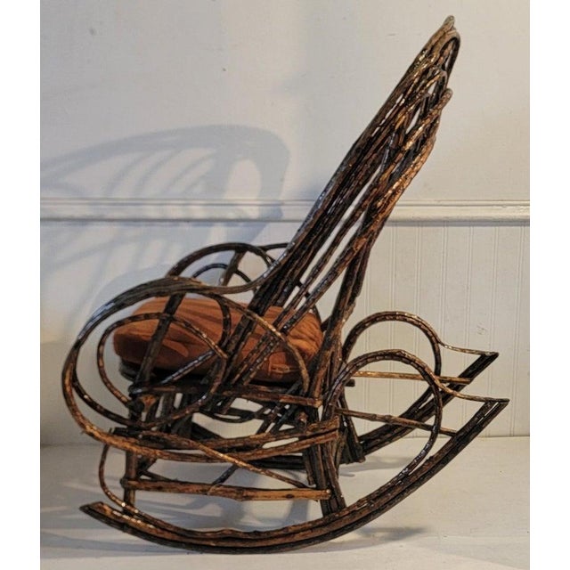 19thc Childs Bentwood Rocker W/Suede Seat Cushion For Sale - Image 4 of 6