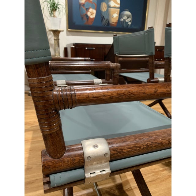 1970s McGuire Director’s X -Chairs in Blue Sage Leather For Sale In Los Angeles - Image 6 of 11