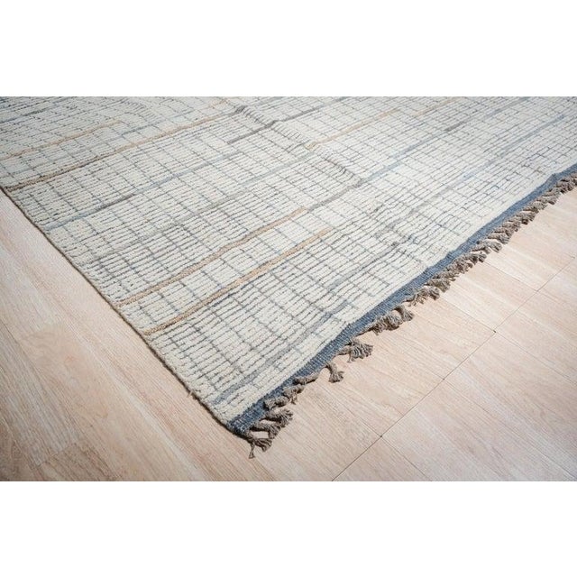 9x12 Ivory Hand-Knotted Wool Linear Gridwork Geometric Modern Carpet Rug For Sale - Image 4 of 9