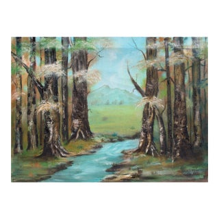 Mid Century Sycamore Trees Near Stream Landscape by Alice Egge For Sale