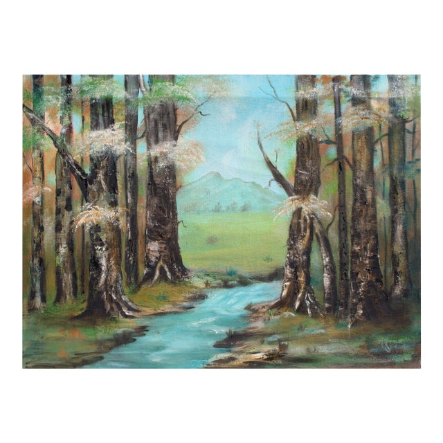 Mid Century Sycamore Trees Near Stream Landscape by Alice Egge For Sale