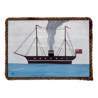 Matt Rix, Naive Style Early Steam Ship Sail Boat, Oil on Board For Sale