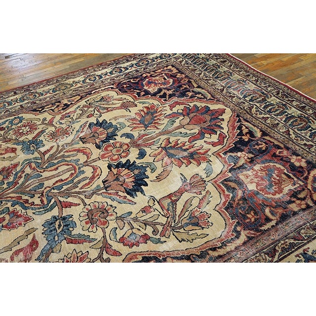 Late 19th Century 1890s Ivory Medallion Traditional Antique Antique Kerman Lavar Rug 7'9" X 11'9 Handknotted Wool Carpet For Sale - Image 5 of 6