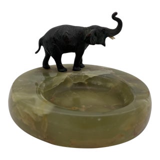 1920s Art Deco Bronze and Marble Elephant Ashtray For Sale