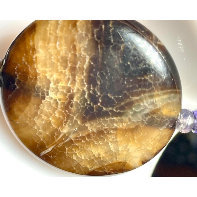 Gemstone Necklace From Botswana Africa Large Luminous Disc Beads in Blues, Sepias With Crystal Druzy, Outstanding For Sale In South Bend - Image 6 of 9