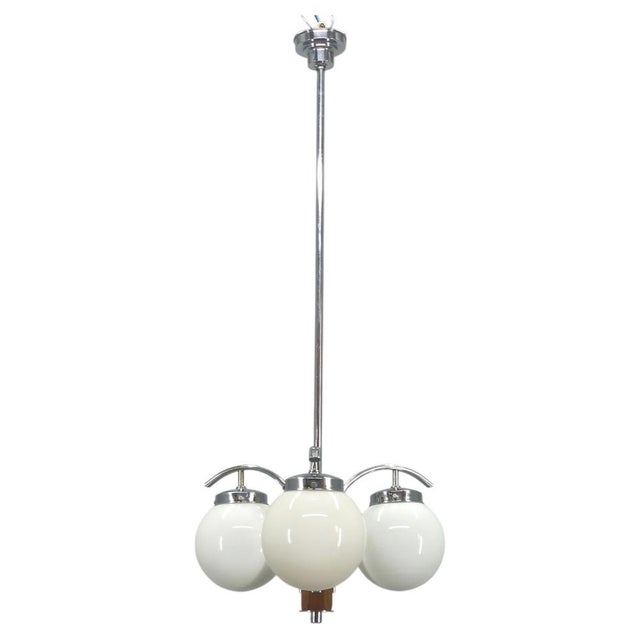 Art Deco Chandelier in Chrome, Walnut & Glass, 1930s For Sale - Image 15 of 15