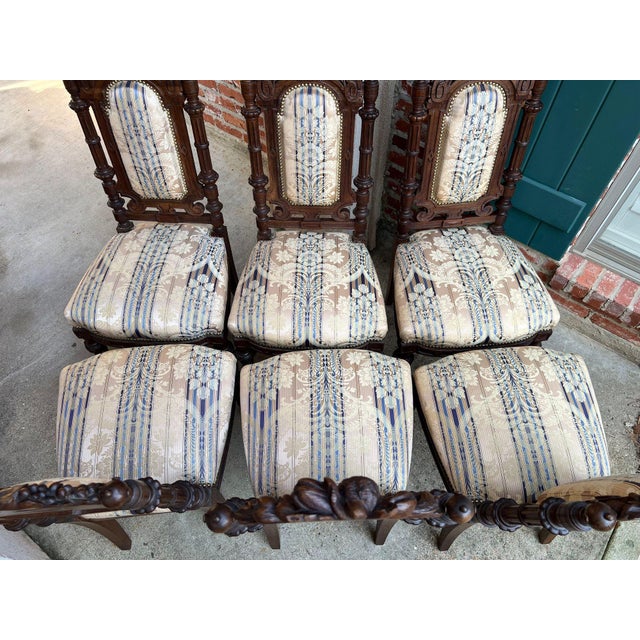 Set 6 Antique French Dining Chairs Renaissance Carved Oak Black Forest C1880 For Sale - Image 9 of 18