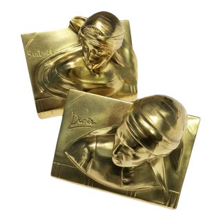 1940s Jennings Bros Dante and Beatrice Golden Bronze Bookends - a Pair For Sale