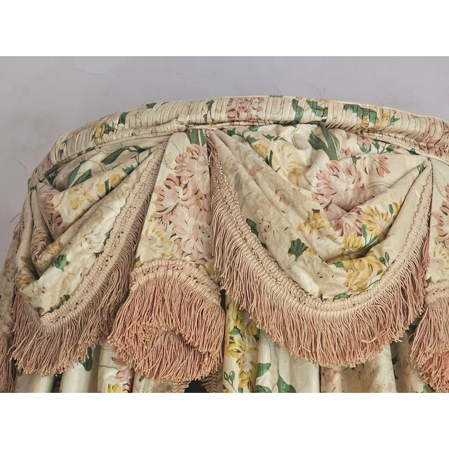 Wood Art Deco French Chintz Bed Crown Canopy with Silk Lining and Original Passementerie, 1920s For Sale - Image 7 of 17