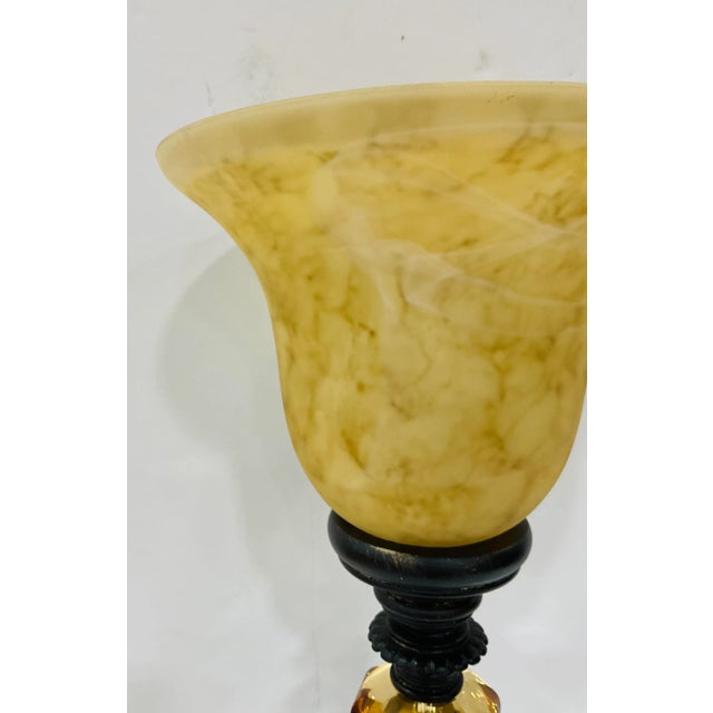 2010s Currey & Company Transitional Amber Torchiere Table Lamp For Sale - Image 5 of 5