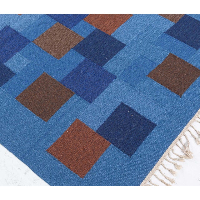 Vintage Swedish Flat Woven Rug Size: 4'7" × 6'8" (139 × 203 cm) A striking example of Scandinavian modernism, this vintage...