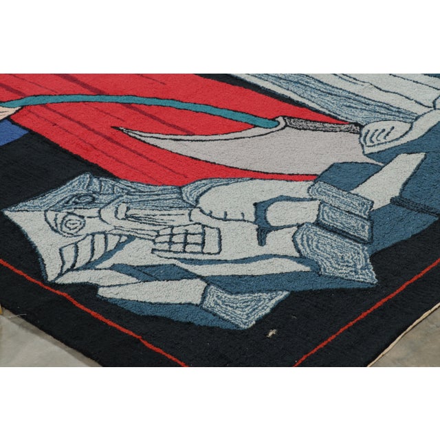 Vintage Jewish Pictorial Tapestry in Red, Blue and Black Tones | Rug & Kilim For Sale In New York - Image 6 of 11