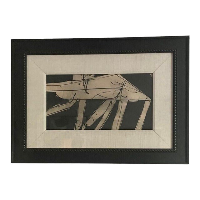 1940s Mid-Century Black & White Painting, Framed, Signed, 26” X 36.5” For Sale