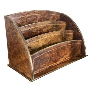 Antique Marquetry Letter Rack in Burl Wood and Brass, France, 1900s For Sale