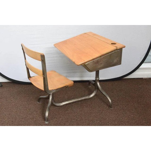 Wood 1950s Industrial Child's School Desk For Sale - Image 7 of 11