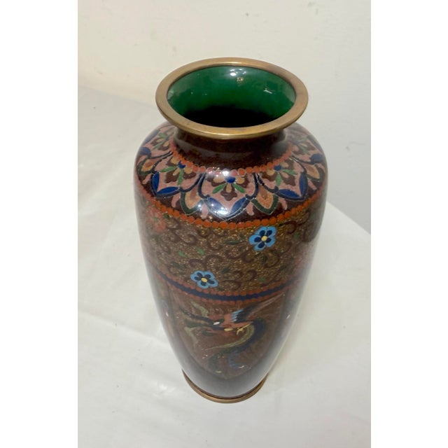 Antique Signed Japanese Ando Handmade Qing Enamel Silver Floral Cloisonné Vase For Sale - Image 10 of 11