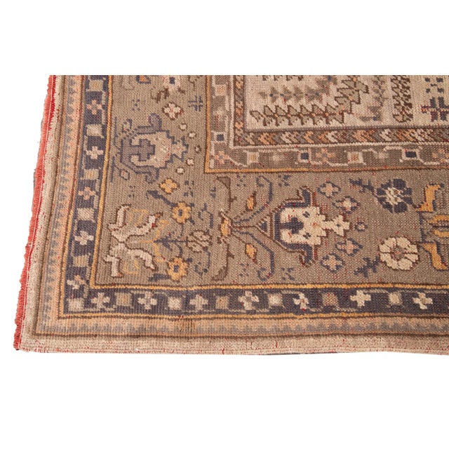 Beige Antique Turkish Oushak Handmade Oversize Wool Rug With Allover Pattern For Sale - Image 4 of 9