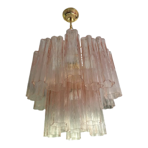 Venini-Style Pink Murano Glass Tronchi Chandelier – Italian Art Lighting