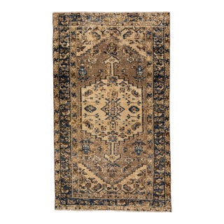 Mid 20th Century Vintage Persian Distressed Brown Handmade Medallion Wool Rug For Sale
