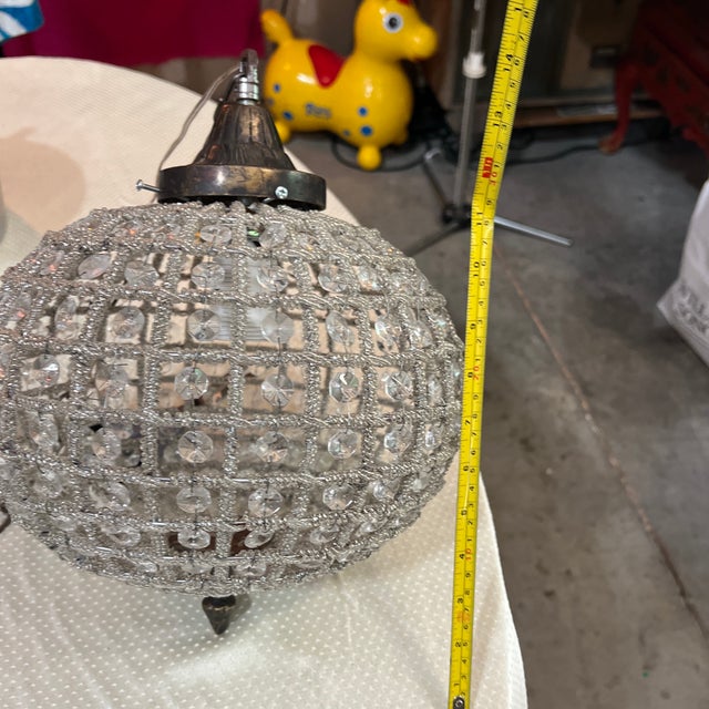 Metal Pair of 1970s Round Hollywood Regency Crystal and Bronze Pendant For Sale - Image 7 of 7