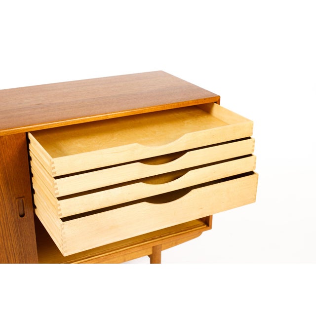 1960s Danish Modern Mid Century Teak Credenza Sideboard— Borge Mogensen for Søborg — Sliding Doors For Sale - Image 9 of 12