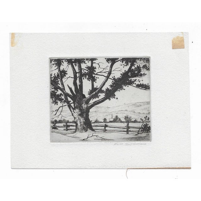 Miniature etching by Keith Shaw Williams (1906-1951), village landscape with snow, pencil signed, initialed in plate....