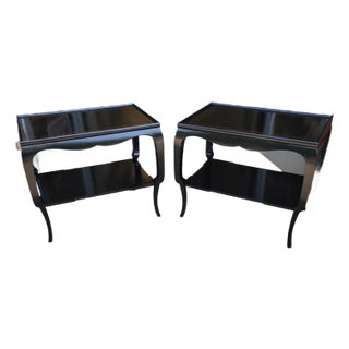 Late 20th Century Pair of Rose Tarlow Style Black Lacquer Chinoiserie Side Tables For Sale