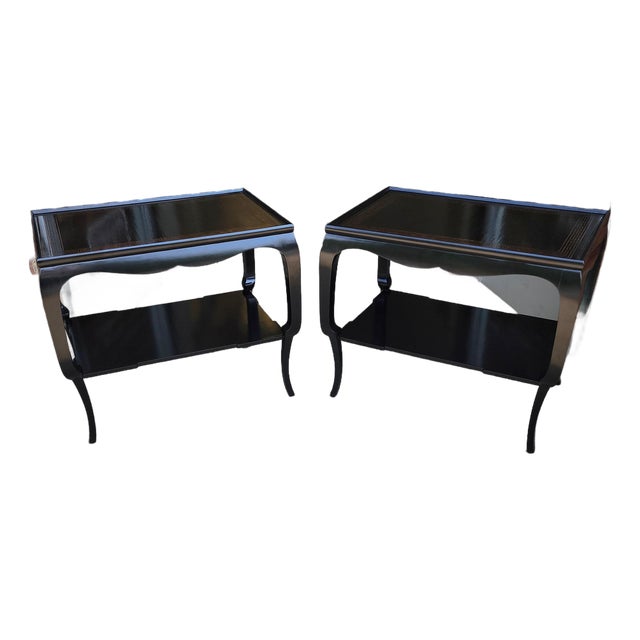 Late 20th Century Pair of Rose Tarlow Style Black Lacquer Chinoiserie Side Tables For Sale