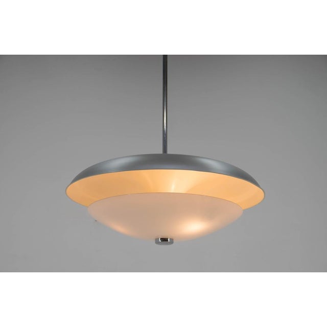 Bauhaus UFO Chandelier in Chrome & Glass, Czech Republic, 1930s For Sale - Image 4 of 15