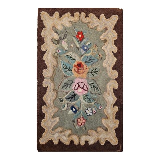 Vintage Hand-Hooked Rug, Banded Floral Pattern, Wool & Cotton, American Folk Art, 2x3 For Sale