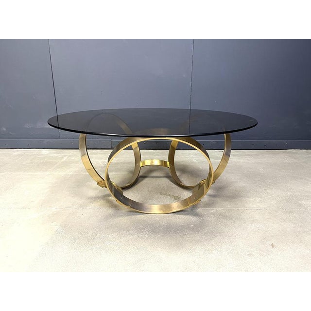 1970s Vintage Brass Coffee Table with Glass by Knut Hesterberg, 1970s For Sale - Image 5 of 15