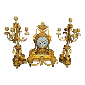c.1860 Ad Mougin Louis XVI Gilt Bronze Clock Set, 3 PCS