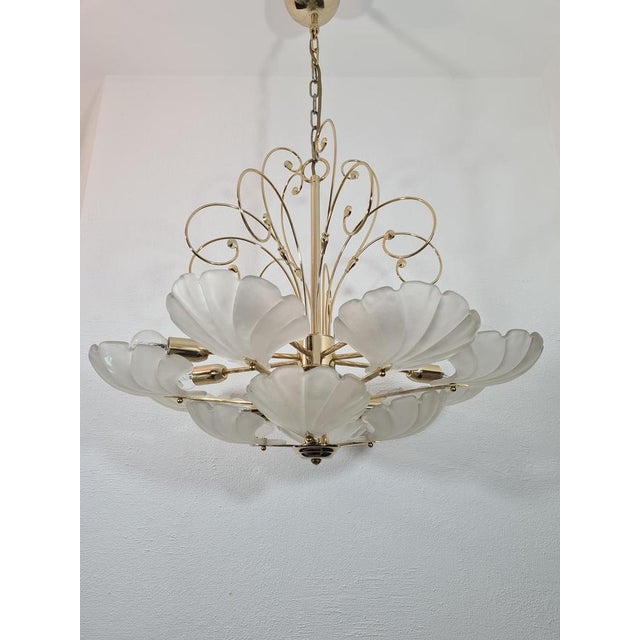 Frosted Glass and Brass Chandelier from Deknudt, Belgium, 1970s For Sale - Image 3 of 13