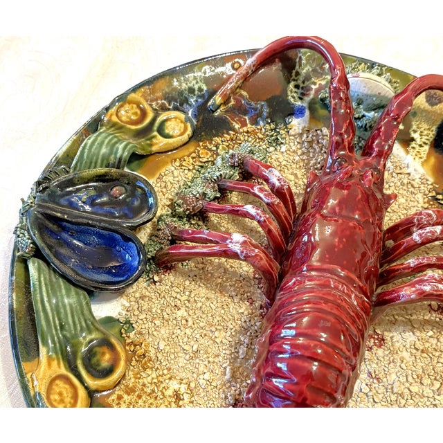 Vintage Majolica Bernard Palissy Style Decorative Ceramic Lobster Plate For Sale - Image 11 of 13