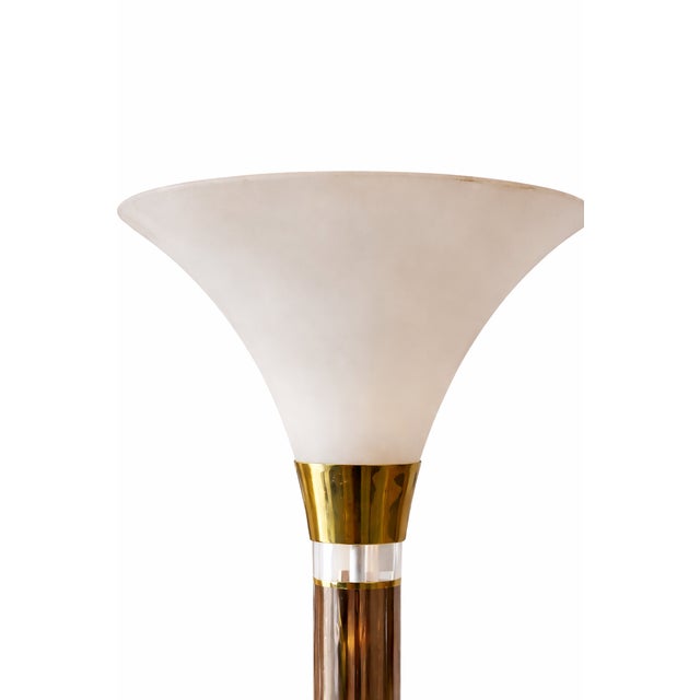Art Deco Late 20th Century Art Deco Style Brass & Lucite Table Lamps – Set of 2 | 27” H For Sale - Image 3 of 4